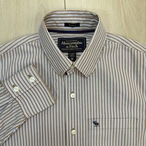VTG Y2K Abercrombie Fitch Muscle‎ Mens M Stripe Button Shirt Brown Blue Preppy